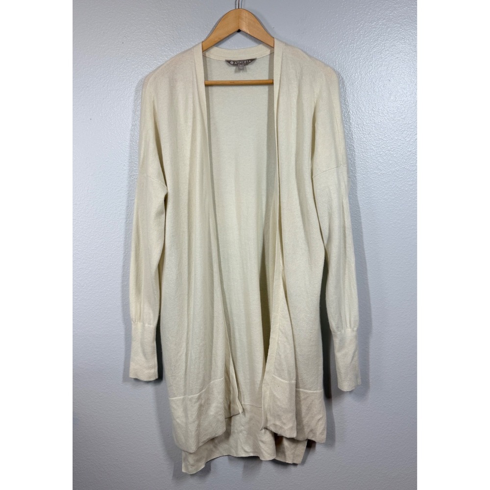Athleta Cardigan Womens Large Ivory Wool Cashmere Blend Open Front Longline